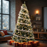 7.5 FT Artificial Snow Tipped Christmas Tree with DIY 350 Warm Lights Remote Control, Hinged Xmas 88889433