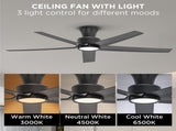 52 inch Ceiling Fans with Lights, Large Air Volume Ceiling Fans with Reversible Quiet DC Motor and 00384247