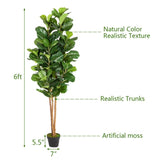 6FT Solid Wood 156 Leaves Truncated Piano Leaf Banyan Simulation Tree Green 38937564