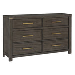 ZUN 1pc Elegant Look Dresser of 6 Drawers Gold Tone Pulls Brown Gray Silver Finish Modern Bedroom B011P255208