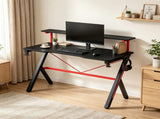 47 Inch Black Gaming Desk with Elevated Monitor Shelf Rotatable Cup Holder And Headphone Hook Racing 16299656