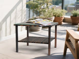 Square double layer glass table top brown gradient rattan side table 83252345