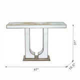 47x15.5x31" Rectangular Console Table with Elegant Floral Design and Mirrored Silver Finish W2078P248216