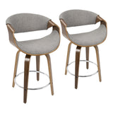 Curvini Mid-Century Modern Counter Stool in Walnut Wood and Light Grey Fabric by LumiSource - Set of B202P221709