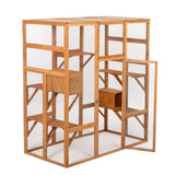 ZUN Outdoor Cat Enclosure, Large Wood Cat Cage with Sunlight Top Panel, Perches, Sleeping Boxes, Pet W2181P152977