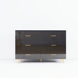 High Glossy Surface 6 Drawers Chest of Drawer with Golden Handle and Golden Steel Legs Black Color W2139134916