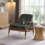 29.2'' Mid-Century Faux Leather Accent Chair with Cushioned Seat, Solid Wood Frame, and Brass-Tipped N767P205863G