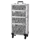 ZUN 3 in 1 Aluminum Cosmetic Makeup Case Tattoo Box White Zebra Print 25171058