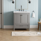 30" Bathroom Vanity with Sink Combo, Fully Assembled Bathroom Sink Cabinet with Marble Countertop, W1573P237850