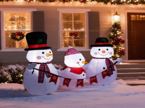 6.2FT Lighted Christmas Inflatable Decoration, Inflatable Snowman Family with Bunting, Funny Blow Up 53962296