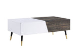 ZUN White High Gloss and Rustic Oak Coffee Table with Metal Leg B062P209101