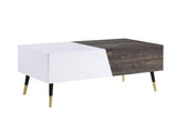 ZUN White High Gloss and Rustic Oak Coffee Table with Metal Leg B062P209101