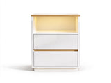 High Gloss White & Oak Two-Tone Nightstand, RGB Light, US Power Outlet, 2 37462022