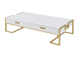 Modern White Rectangular Coffee Table with 4 Drawers and Gold Base in 47.3" N735P305626K