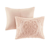3-Piece Tufted Cotton Chenille Medallion Comforter Set Blush Full/Queen B03597075