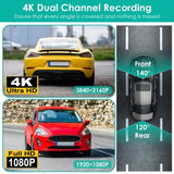 4K1080P Dual Dash Cam Front & Rear with WiFi & Free 64 GB Card 140&deg/120&deg Wide-Angle Loop 78880264
