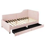 Twin Size L-Shaped Corduroy Daybed,Upholstered Bed Frame with 2 Storage Drawers,Pink N733P171470H