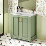 30 Inch Bathroom Vanity with Ceramic Sink, Freestanding Bathroom Vanity Set with Hidden Drawer, N710P192538F