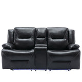 2 Seater Home Theater Recliner Manual Recliner Chair with a LED Light Strip Two Cup Holders and a WF323622AAB