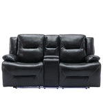 ZUN 2 Seater Home Theater Recliner Manual Recliner Chair with a LED Light Strip Two Cup Holders and a WF323622AAB