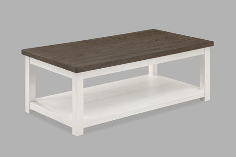 ZUN 1pc Farmhouse Style Brown Coffee Table with White Base Rectangular Table Top Comes with Casters B011P245448