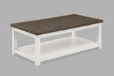 ZUN 1pc Farmhouse Style Brown Coffee Table with White Base Rectangular Table Top Comes with Casters B011P245448