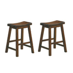 ZUN 24-inch Counter Height Stools 2pc Set Saddle Seat Solid Wood Cherry Finish Casual Dining Furniture B01151978