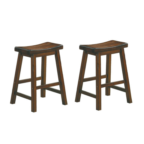 ZUN 24-inch Counter Height Stools 2pc Set Saddle Seat Solid Wood Cherry Finish Casual Dining Furniture B01151978