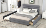 ZUN Queen Upholstered Platform Bed with Twin Size Trundle and Two Drawers,Grey 43440254