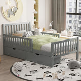 Twin Size Wood Platform Bed with Guardrails on Both Sides and Two Storage Drawers, Gray N733P172696E