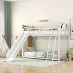 ZUN Metal Bunk Bed with Slide, Twin over Twin, White 53058245