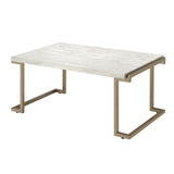 ZUN White and Champagne Sled Base Coffee Table B062P181381