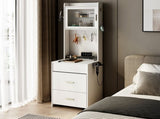 Small Vanity Desk with Mirror and LED Lights, Makeup Table with Charging Station and Storage Shelves 79311822