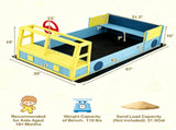Fire Truck Themed Wooden Sandbox for 2 Kids, Fir Wood Play Sand Table with PP Liner & Bench, Outdoor 08907507