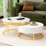 Modern Round Nesting Coffee Table with Drawers in White WF307201AAK