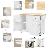 Kitchen Island with Drop Leaf, 53.9" Width Rolling Kitchen Cart on Wheels with Internal Storage Rack WF312383AAW