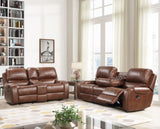 ZUN Achern Brown Leather-Air Nailhead Manual Reclining Sofa and Loveseat with Storage Console and USB T2574P198807