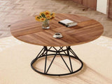 A circular dining table with a diameter of 47.3 inches, featuring 4 walnut wood grain MDF tabletops, W1151P434789