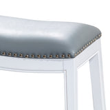 30" Bar Height Saddle Stool, White Finish, Gray Leather Seat B046109805