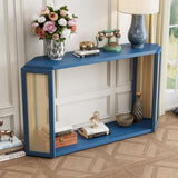 TREXM Narrow Console Table with Unique Irregular Top Design, Entryway Table with Open Shelf, Rattan N715P228111C