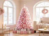 5 FT Pre-Lit Flocked Pink Christmas Tree with 8 Lighting Modes Warm White LED Lights, Hinged 09522738