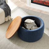 Round Storage Ottoman, 2 in 1 Function, Work as End table and Ottoman, Navy W48735176
