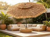 10ft Double Tier Hawaiian Tiki Patio Umbrella with Push Button 30&deg Tilt & Crank Lift, 8 Metal 46939032