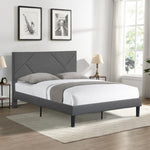 ZUN Queen Size Upholstered Platform Bed Frame with Headboard, Strong Wood Slat Support, Mattress W2297141354