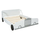 Full Size Car-Shaped Platform Bed with Wheels,White WF311753AAK