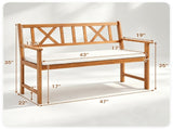2 Person Acacia Wood Outdoor Loveseat Bench with Removable White Sponge Cushion, Heavy Duty Patio 71092308