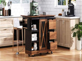K&K 55.5" Farmhouse Kitchen Island with Drop Leaf, Kitchen Storage Island with Barn Door, Power N707P288229B