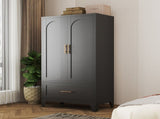 60" Tall Metal Wardrobe Cabinet with 1 Drawer and Hanging Rod, 2 Doors Wardrobe Closet with Shelf 12107111