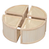 ZUN Round to Square Block Modular Coffee Table Light Natural Rattan with Storage 4 Piece N735P185130N