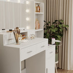 ZUN White dressing table with LED 3-color illuminated mirror and power outlet, dressing table with W1320P186696